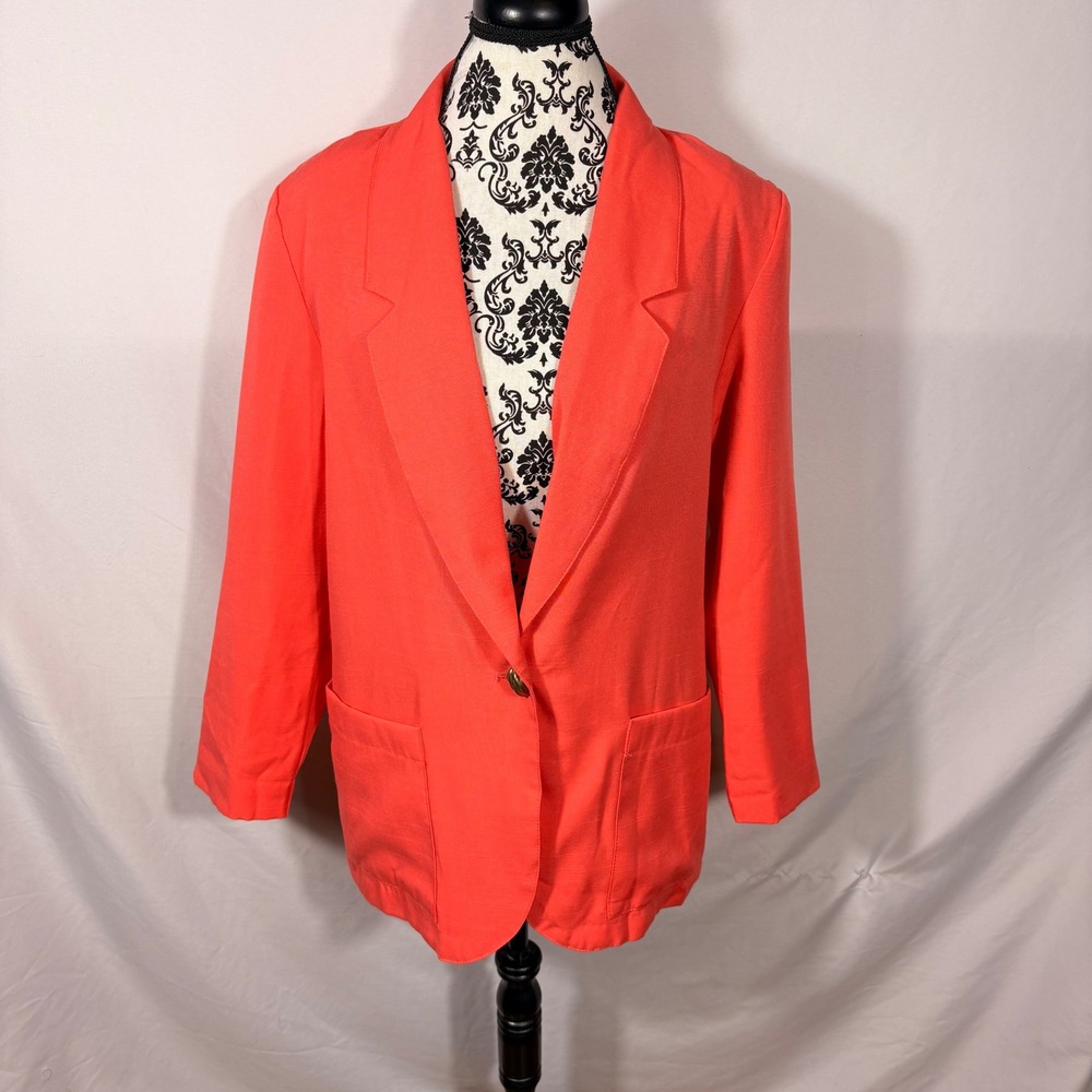 Requirements Vintage Coral Orange Single Button Blazer Jacket Size 12 Textured